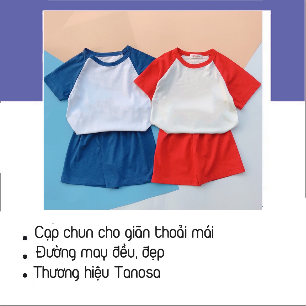 Bộ ngắn tay hè ráp lăng trơn TANOSA cotton cho bé trai bé gái bộ quần áo trẻ em mặc ở nhà từ 9-20kg