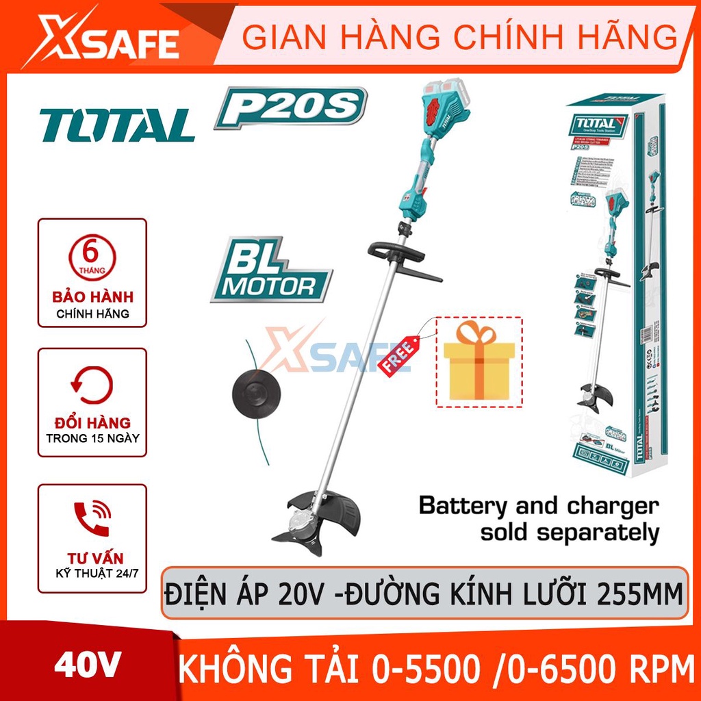 Máy cắt cỏ dùng pin Lithium-Ion 40V TOTAL TSTLI20028, motor không chổi than 100%, đường kính lưỡi cắt 255mm - chính hãng