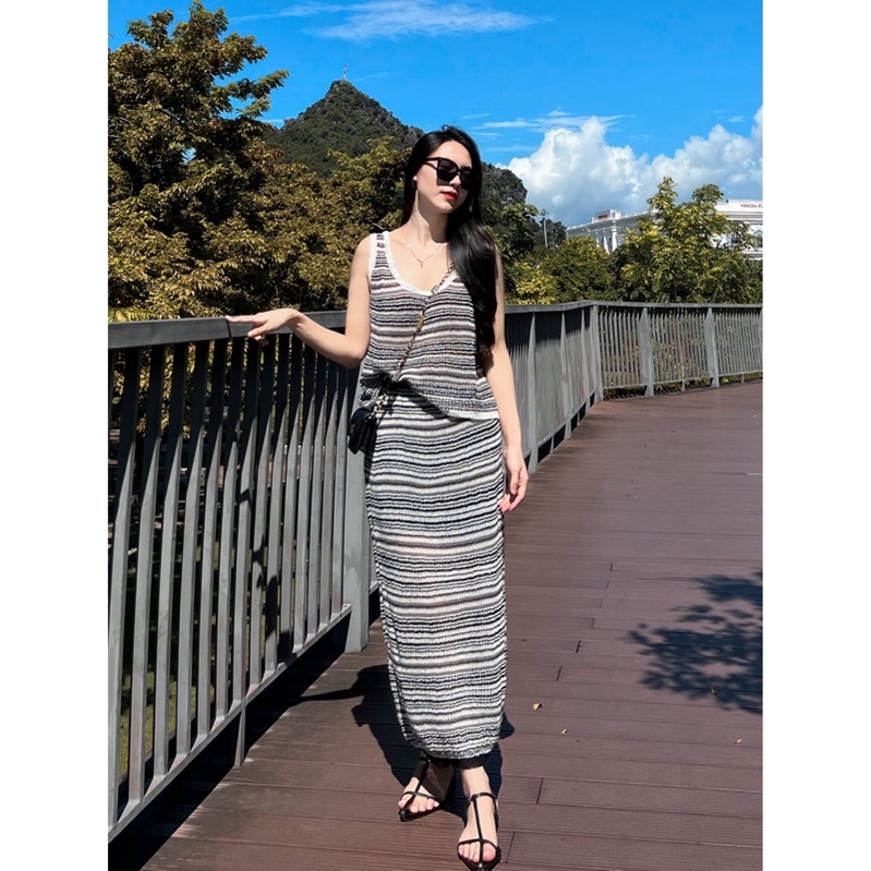 S719 Set áo và chân váy kẻ thời trang Quảng Châu ⚡️ set len kẻ phong cách Hàn Quốc hàng SALE, hàng thanh lý