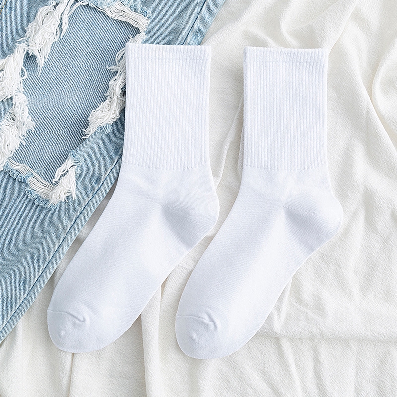 Vớ cổ thuyền cotton màu trắng/ đen thể thao chạy bộ thường ngày mùa thu Hàn Quốc