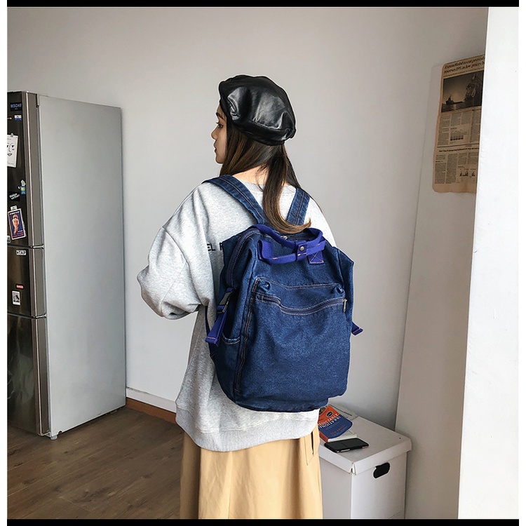 Balo denim vải bò cao cấp hàng loai 1 dặn dáng vuông phong cách retro Unisex cho nam và nữ