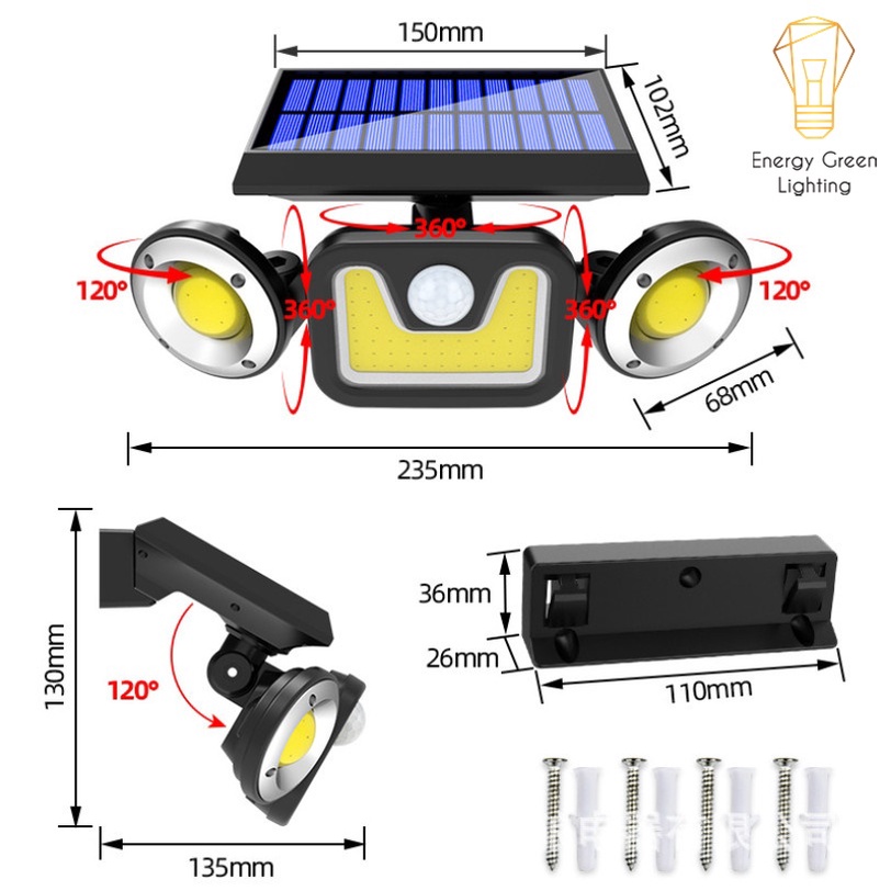 Pha Led Năng Lượng Mặt Trời 3 Chiều Energy Green Lighting NF-866 (100 Mắt LED COB) - TY05106 (78 Mắt LED Hạt)