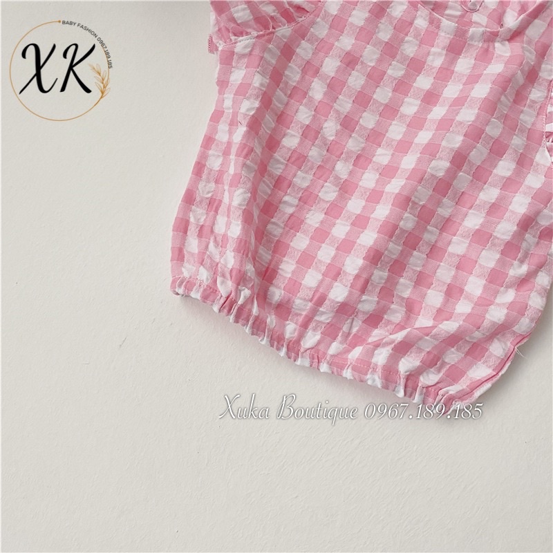 Bộ Quần Áo Cộc Tay Kẻ Caro Bé Gái 0-2 Tuổi Xuka Boutique Set Quần Áo Trẻ Em Quảng Châu Mẫu Mới 2022