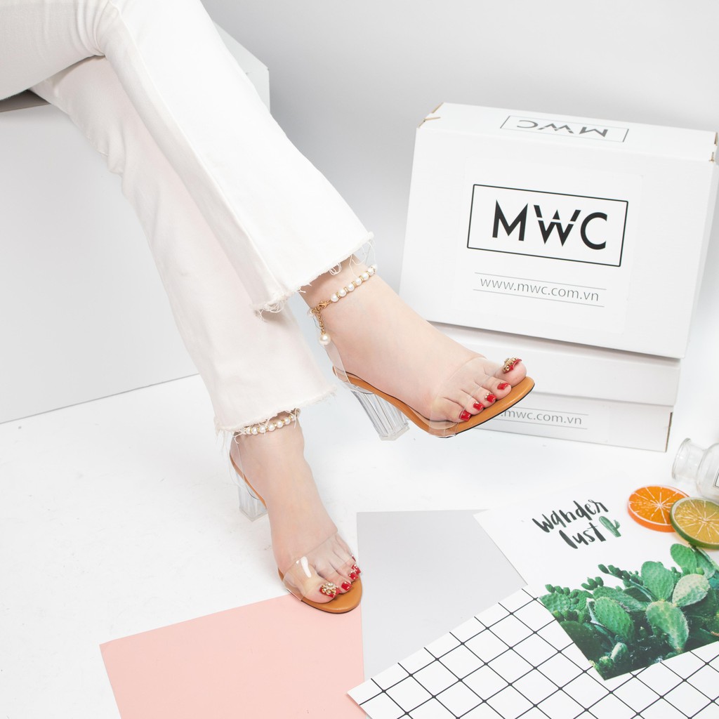 GIÀY CAO GÓT NỮ MWC - SANDAL CAO GÓT THỜI TRANG - CAO GÓT ĐẾ TRỤ VUÔNG 7CM   - CAO GÓT QUAI TRONG SANG CHẢNH NUCG-3574