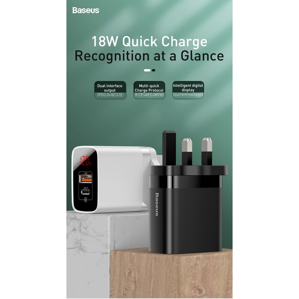 Củ sạc nhanh PD3.0/QC 3.0 Baseus Mirror Lake PPS Digital Display Quick Charger 18W