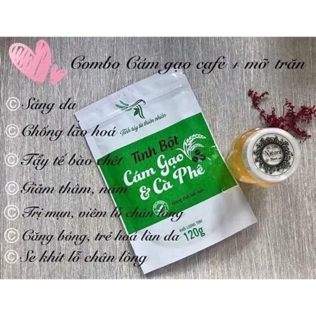 Combo bột cám gạo cafe+ mỡ trăn