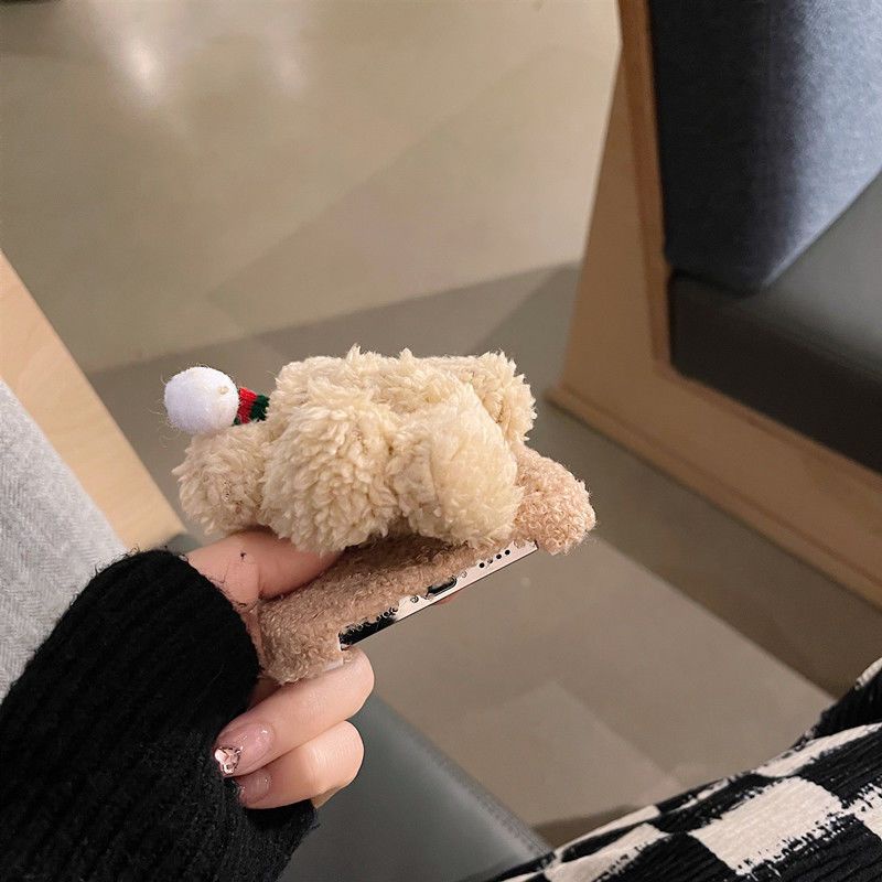 Ốp Điện Thoại Vải Lông Hình Gấu Giáng Sinh Cho Iphone 11 x 12 13pro xsmax xr 8plus 7