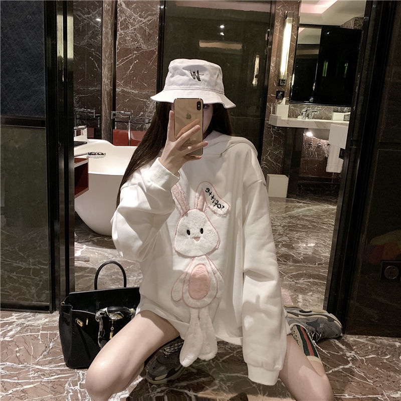 Áo hoodie JSC dáng rộng thêu kiểu tai thỏ dễ thương phong cách Hàn Quốc cho nữ