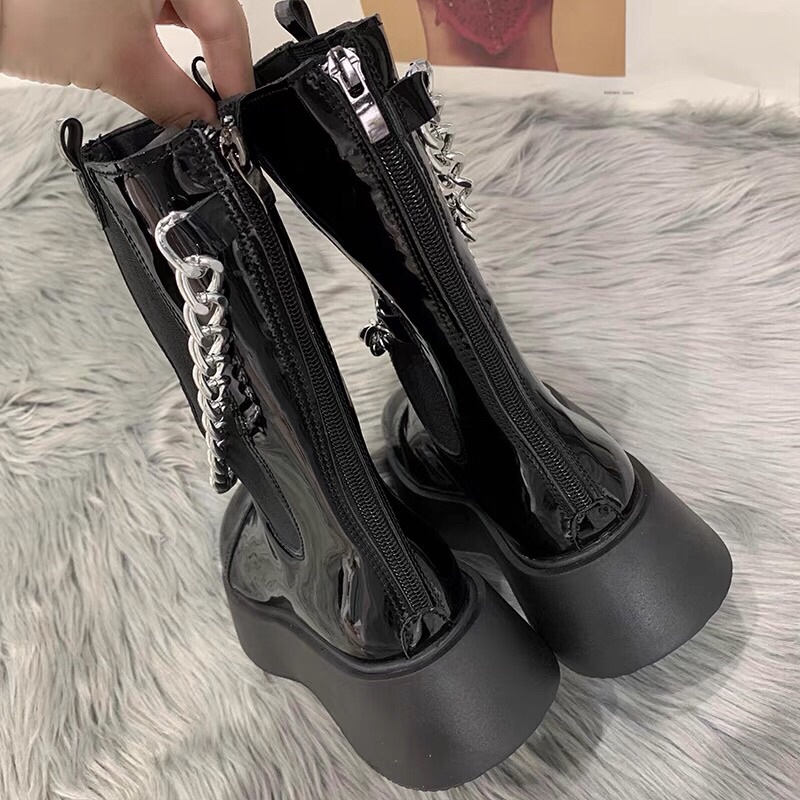 Boot cao cổ 25cm-đế 5cm- đính dây xích siêu cá tính, chất lừ