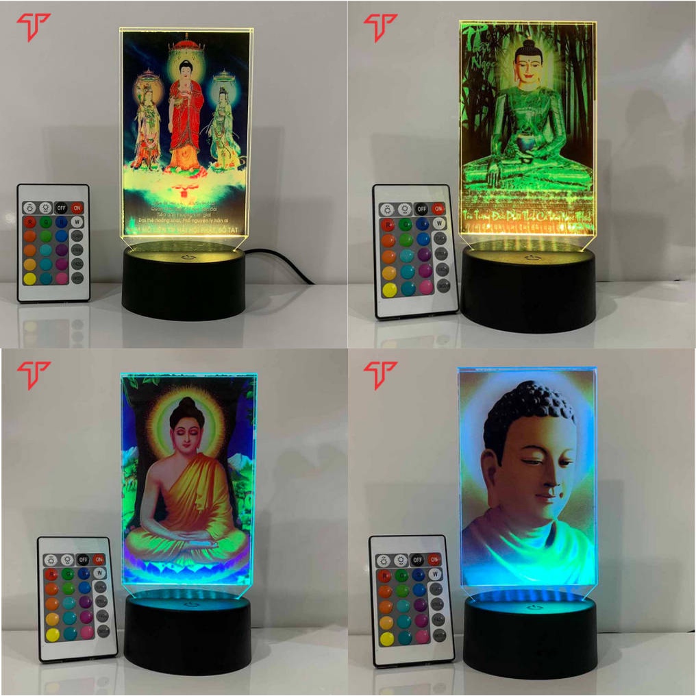 Hình thờ trên xe ô tô - xe tải, Hình phật đèn led 3D, phật đèn led mica, tranh thờ phật, quan âm, chữ ngộ, adida