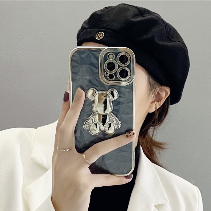 Ốp Điện Thoại Trong Suốt Chống Sốc In Hình Gấu Đính Đá Cho iPhone 13 12 11 Pro MAX XS MAX XR X 7 8 Plus
