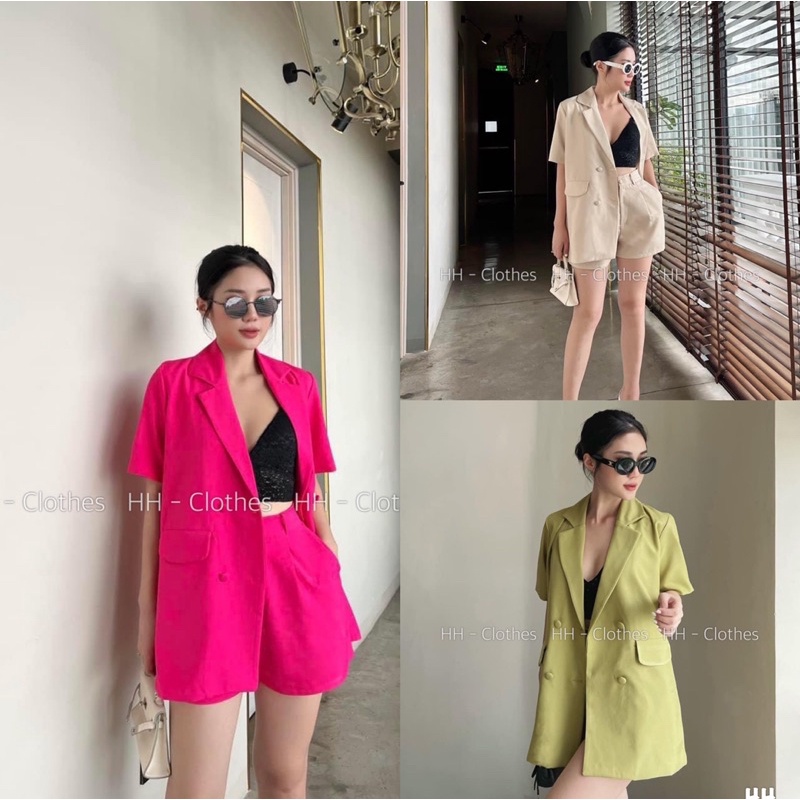Sét vest blazer cộc tay form rộng kèm quần_Tiệm của ả