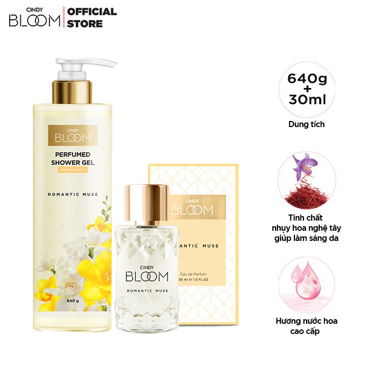 Combo Sữa Tắm Nước Hoa 640g &amp; Nước Hoa 30ml Cindy Bloom Romantic Muse