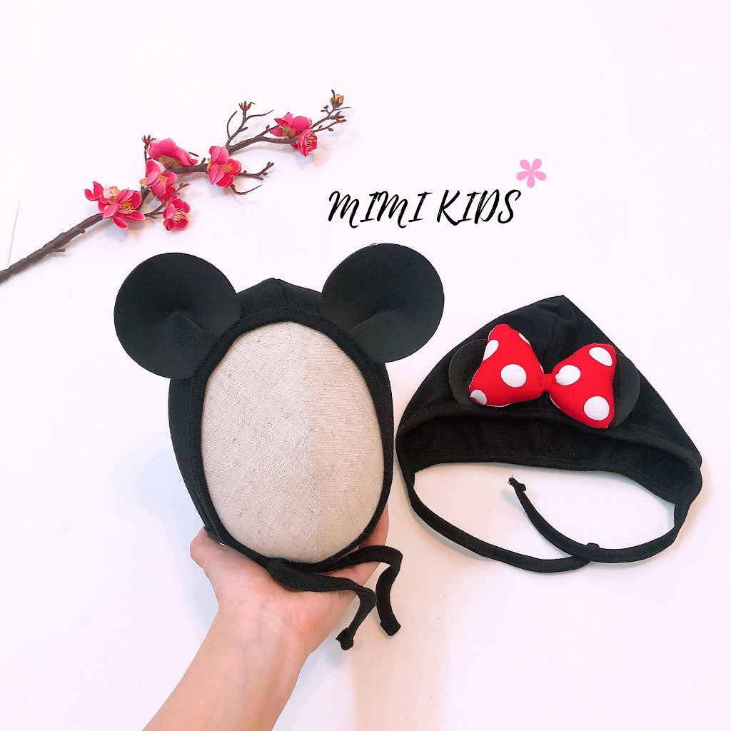 Mũ cotton tai mickey cho bé mũ buộc dây Mimi Kids (0-12m) MD31