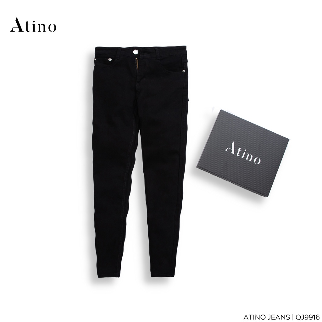 Quần Jean Nam Đen Trơn ATINO Chất Liệu Jean Pha Spandex Form Slim-Fit QJ9916