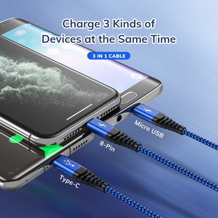 Dây cáp sạc nhanh TOPK AN24 3 trong 1 Micro USB Type C iP
