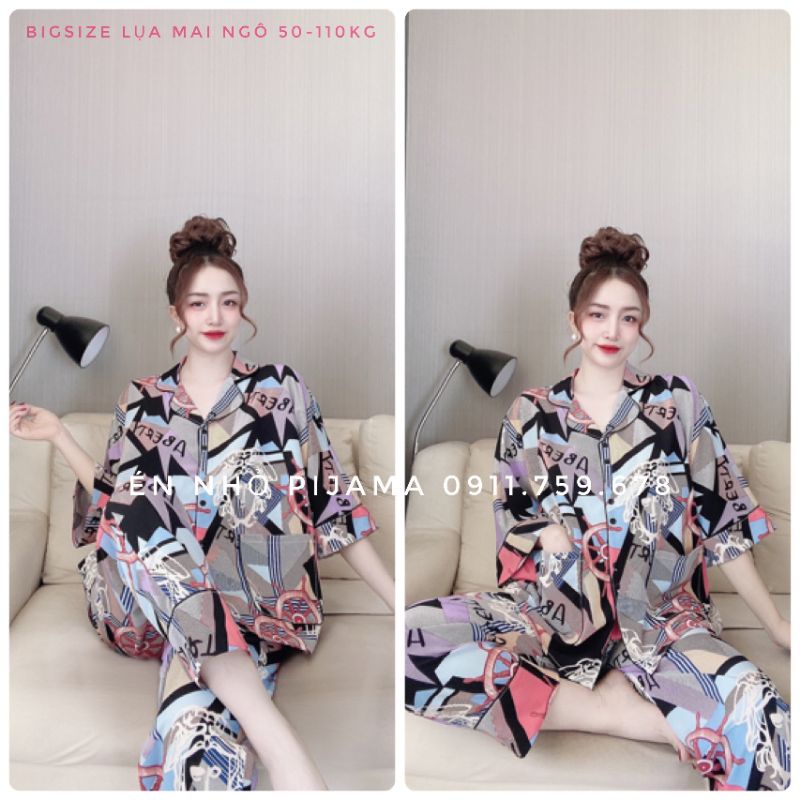 Bộ mặc nhà Pyjama Bigsize Dài Cánh Dơi Lụa Mai ngô. Đủ size 55kg-100kg