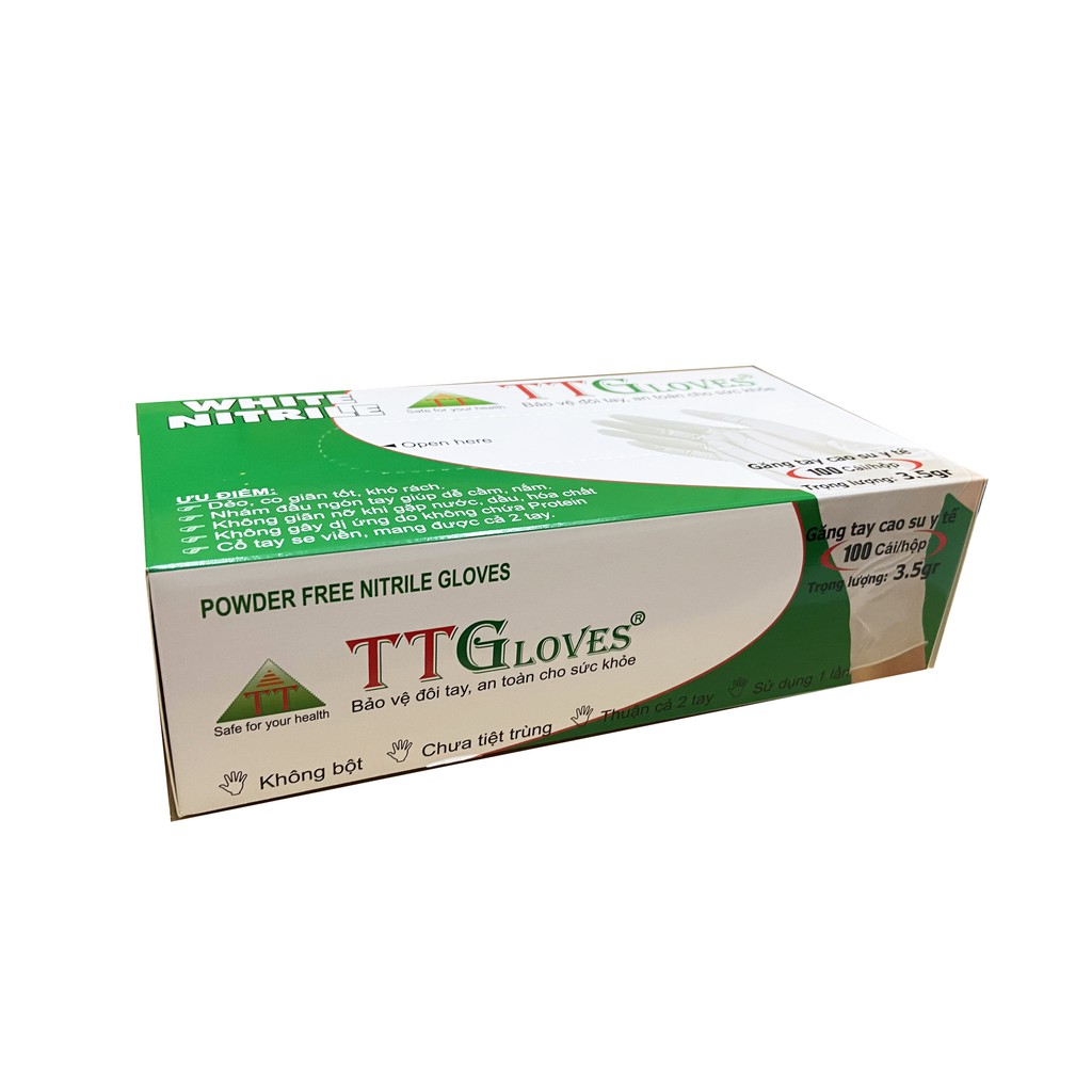 Găng Tay Y Tế TTGLOVE Nitrile Không Bột Trọng Lượng 3.5g Màu Trắng (White) - ĐỦ Size S M L 100 cái/hộp