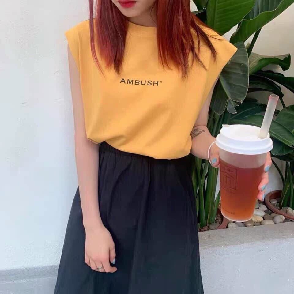 Áo thun nữ ba lỗ sát nách in chữ ambush siêu hot chất liệu tici loại 1 dày mịn freesize dưới 60kg at3540 NHƯ Ý