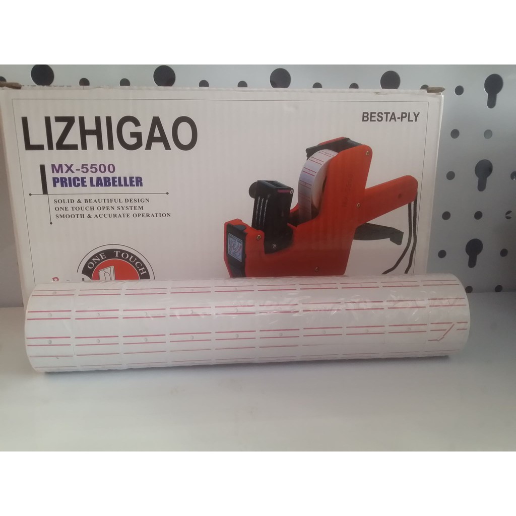 Combo máy bấm giá MX 5500 và 10 cuộn tem giá, mực dự phòng.
