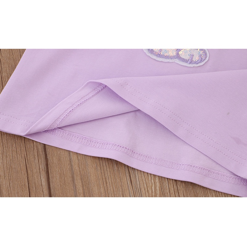 Áo Thun Tay Ngắn Cổ Tròn Vải Cotton Thoáng Khí In Hoạt Hình Đính Kim Sa Lấp Lánh Dễ Thương Cho Bé Gái