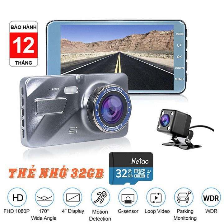 Camera hành trình ô tô Ống kính kép 4 inch Car DVR 1080P trước sau Dual Lens hỗ trợ full HD - tích hợp màn hình cảm ứng | WebRaoVat - webraovat.net.vn