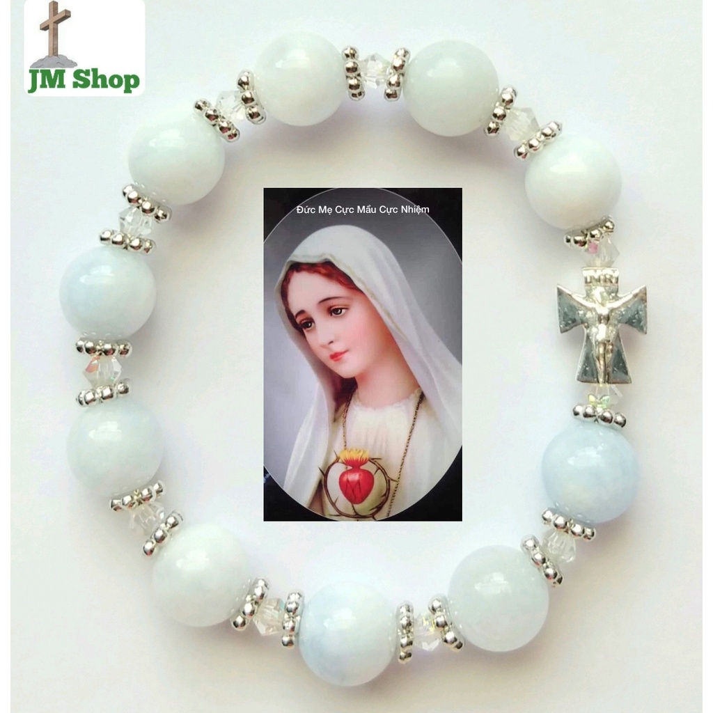 Vòng Tay Chuỗi Mân Côi JM Shop Mã 63 Mix Hoa và Thánh Giá Bạc Có Chúa