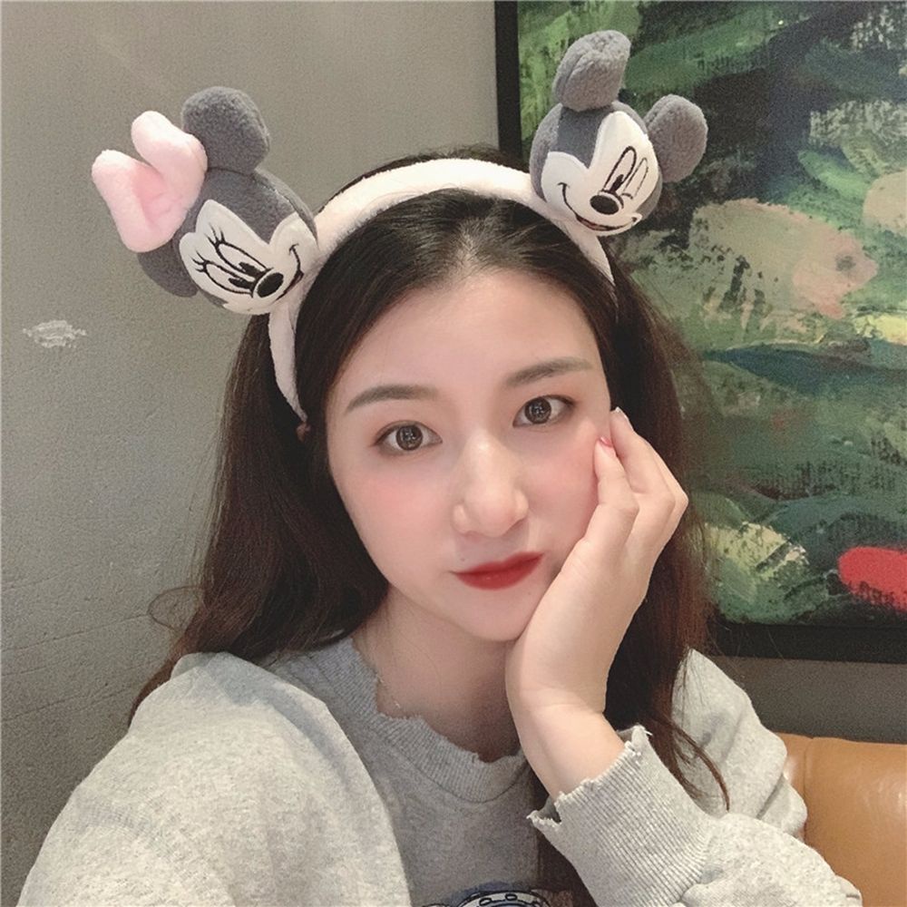 Cài tóc rửa mặt trang điểm vải lông mềm chuột Mickey hoạt hình nhiều màu sắc cho nữ