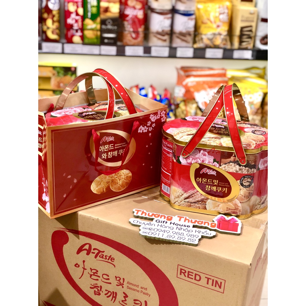 BÁNH HẠNH NHÂN HÀN QUỐC A-TASE HỘP THIẾC QUAI XÁCH- ALMOND AND SESAME PASTRY