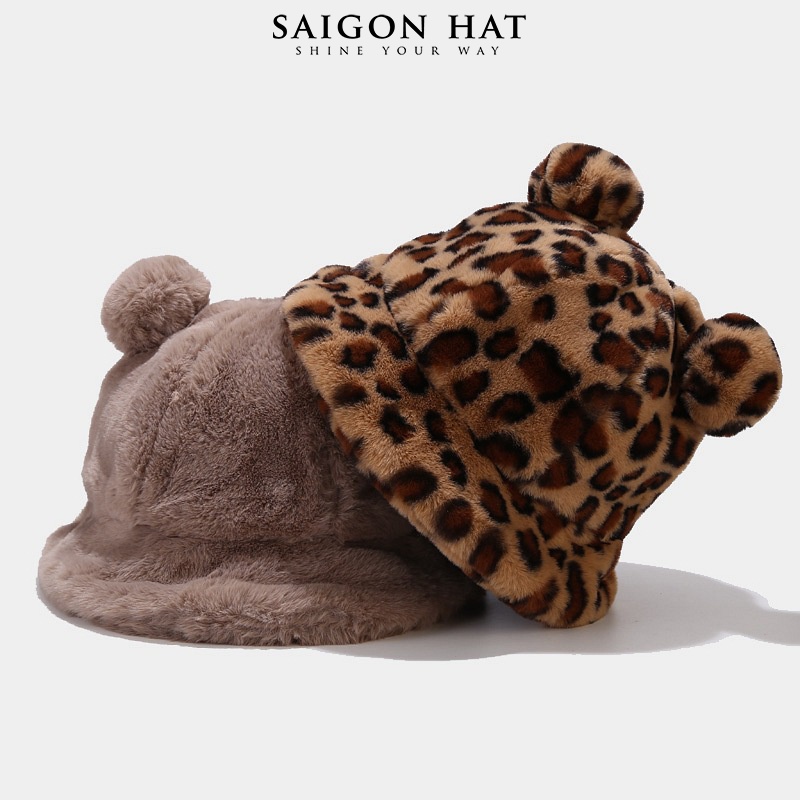 Nón bucket nữ lông mịn mũ tai bèo tai gấu dễ thương chuẩn form đẹp thời trang thu đông phong cách Hàn Quốc