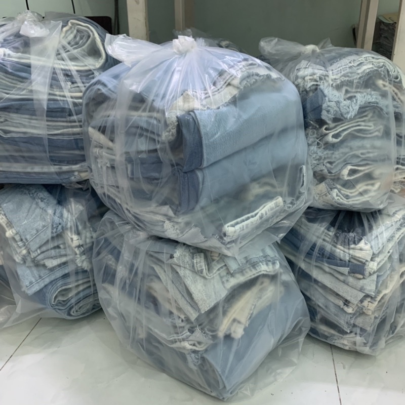1kg Ống Quần Jeans Cắt Khúc Lộn Xộn (hàng nguyên, hàng lỗi dơ, hàng lỗi sợi)