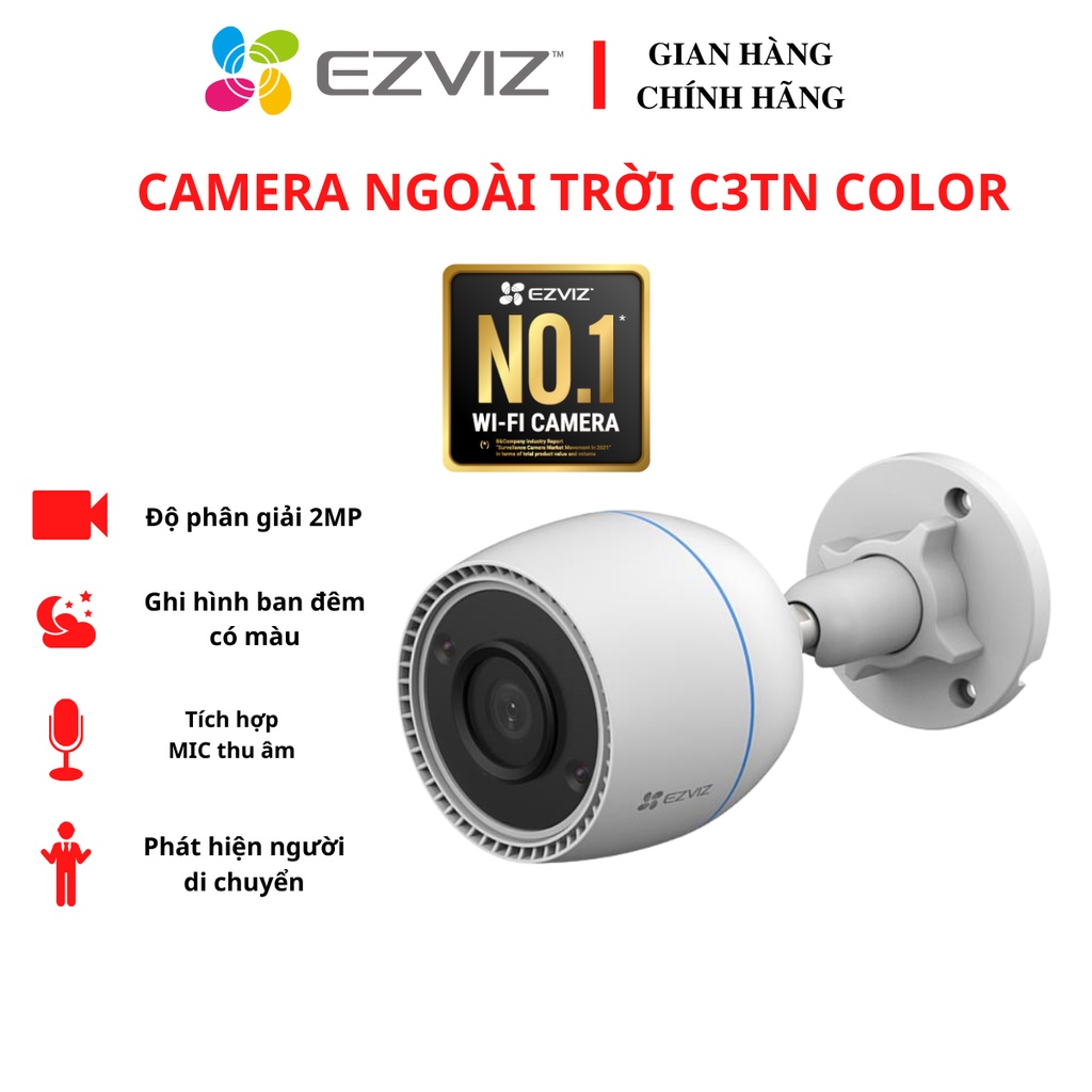 Camera WIFI ngoài trời cố định, có màu đêm EZVIZ C3TN COLOR 2MP hàng chính hãng