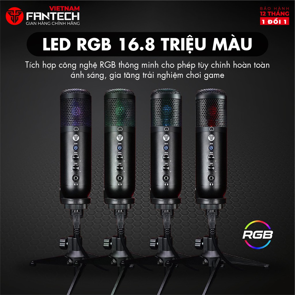 Bộ Micro Thu Âm Livestream Chuyên Nghiệp Fantech MCX01 LEVIOSA LED RGB Âm Thanh Chất Lượng Cao