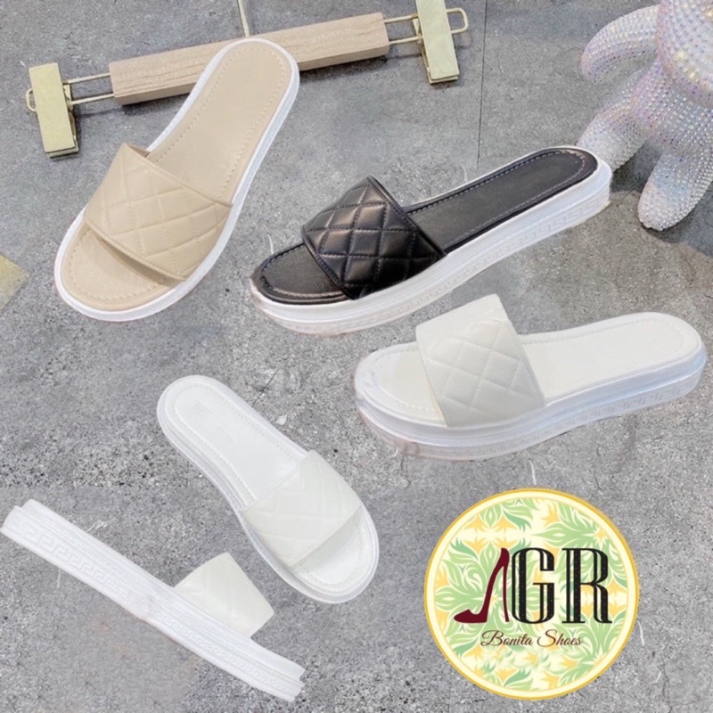 Dép bản ngang thêu phồng da mềm đế pu 3 cm