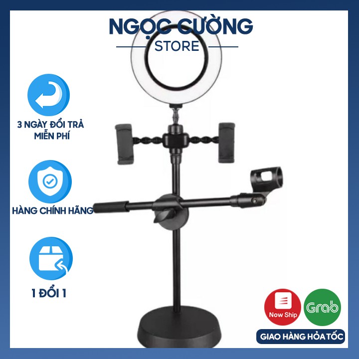 Đèn Live Stream 4in1 Để Bàn Có Chân Đỡ Micro LivesTream Hai Điện Thoại - Bộ Giá Đỡ Điện Thoại Livestream