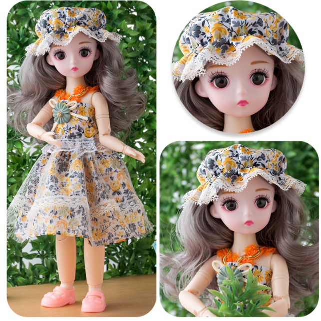 Búp Bê bjd 30cm Mắt Ngọc 3D Trần Tặng Kèm Váy + Giày
