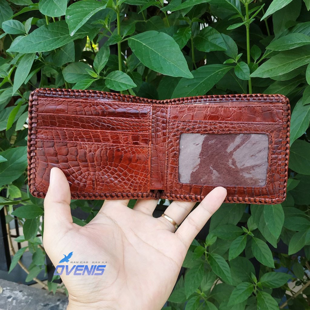 VÍ CÁ SẤU 2 MẶT DA BỤNG ĐAN VIỀN SANG CHẢNH. MADE BY OVENIS