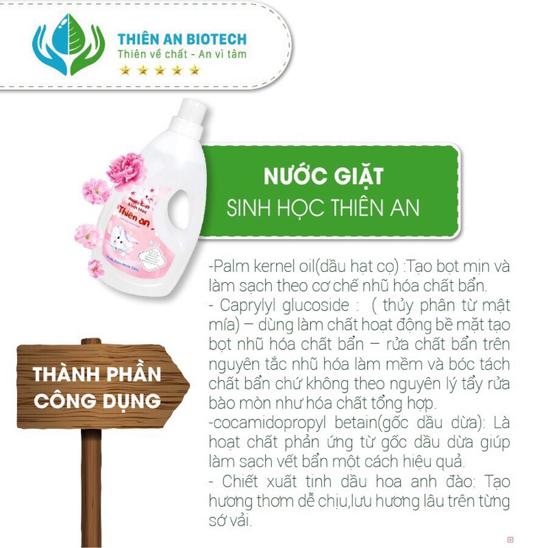 Nước giặt sinh học Thiên An tinh dầu hoa anh đào sạch khuẩn, mềm vải 1L | 3,8L