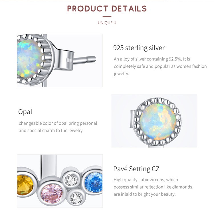 Bông Tai Bamoer BSE392 Cho Nữ Đầy Màu Sắc Hợp Thời Trang Đính Đá Zircon Bạc 925