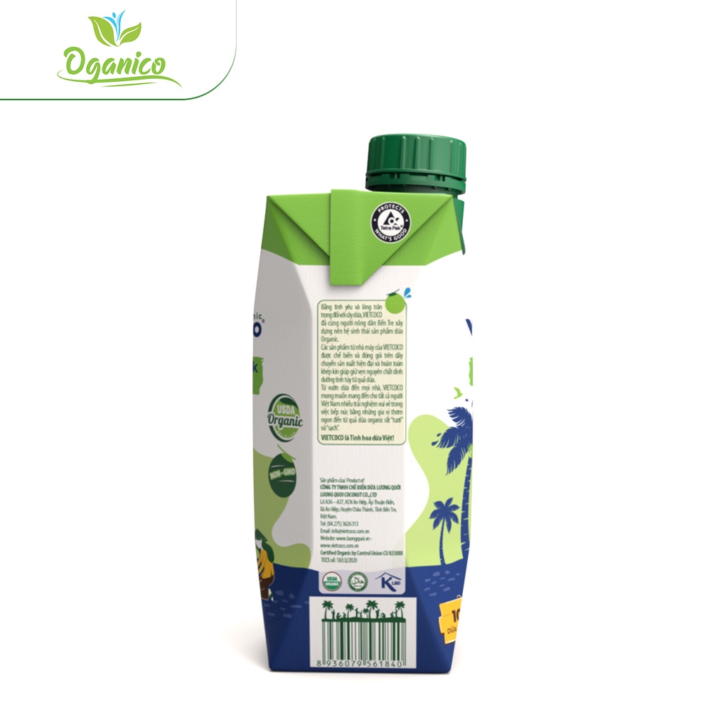Sữa dừa hữu cơ Vietcoco hộp 330ml Organic Coconut Milk tốt cho sức khỏe - Oganico