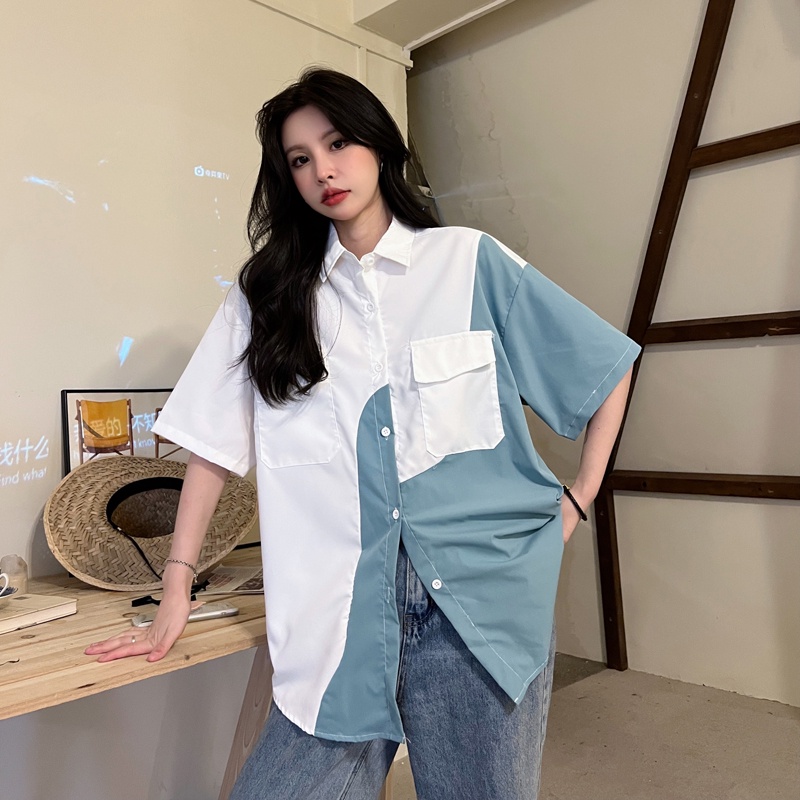 Áo Sơ Mi Cổ Polo Tay Ngắn Dáng Rộng Phong Cách Hàn Quốc Thời Trang Cho Nữ