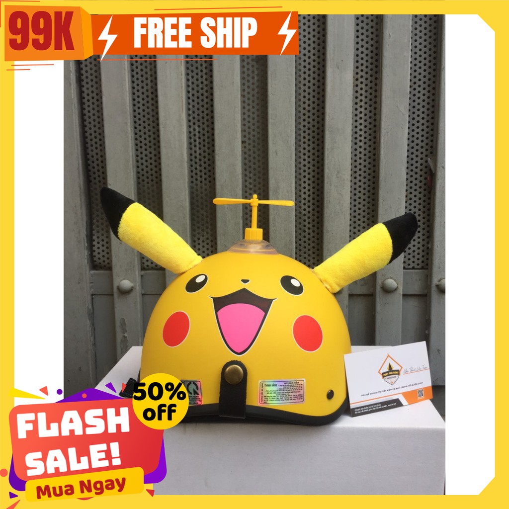 (FREE SHIP) mũ bảo hiểm nửa đầu 1/2 pikachu kèm tai + CHONG CHÓNG + KÍNH