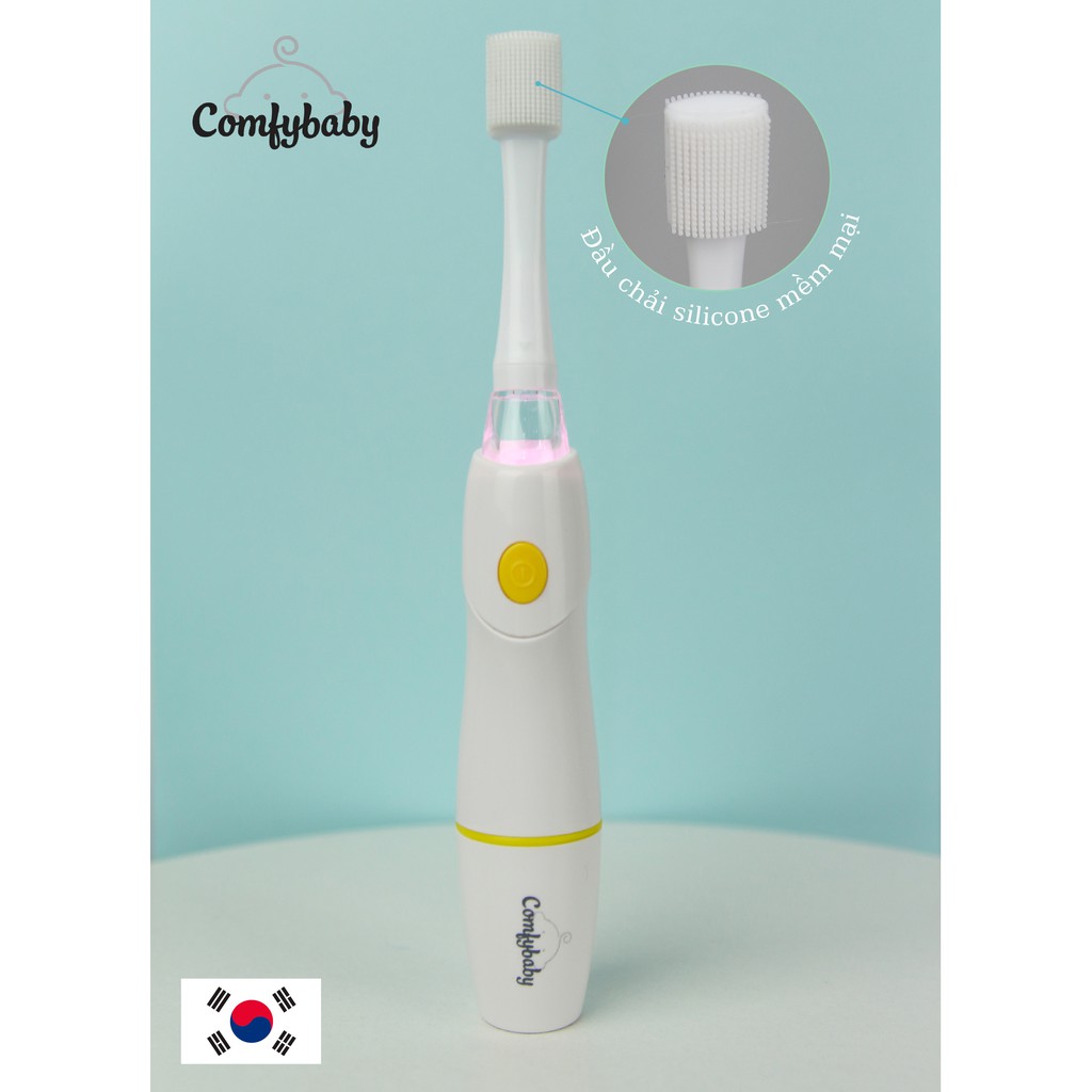 Bàn chải tập đánh răng mát xa nướu cho bé silicon chạy pin Comfybaby 1019-CF-007-1STEP - Made in Korea