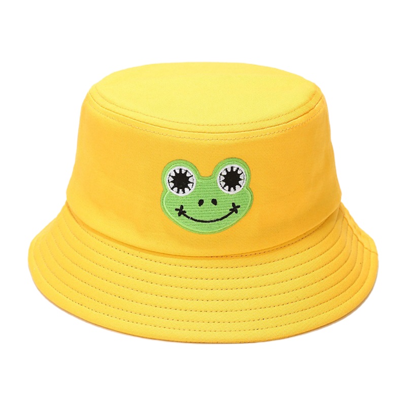 Han Nón Bucket Rộng Vành Cotton Nhãn Dán Ếch Hoạt Hình Có Thể Gập Lại C