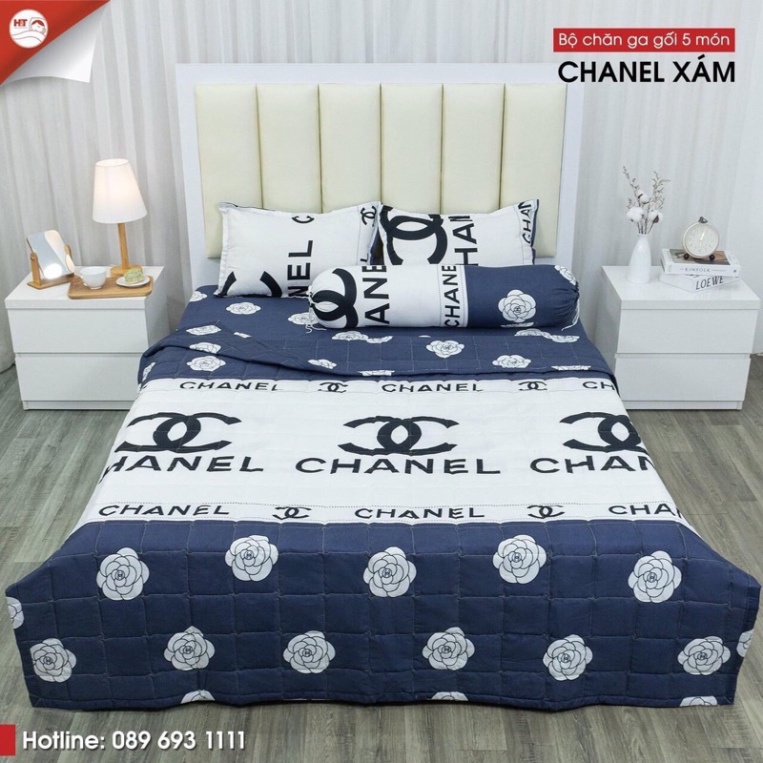 Bộ Chăn Ga Cha.nel Xám