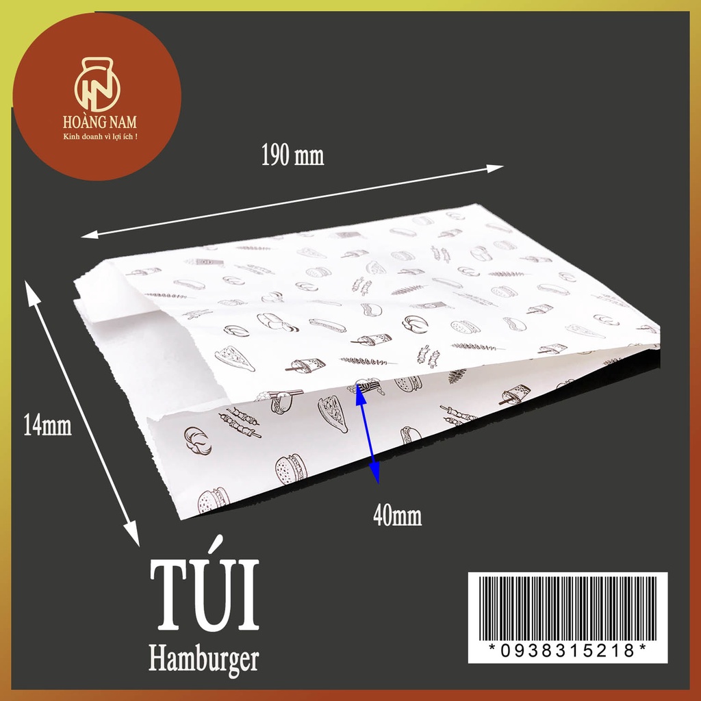 Túi giấy đựng hamburger 190 x140 x 40mm  gà rán , khoai tay chiên , khoai lang lang lắc phô mai , gà viên phô mài ..