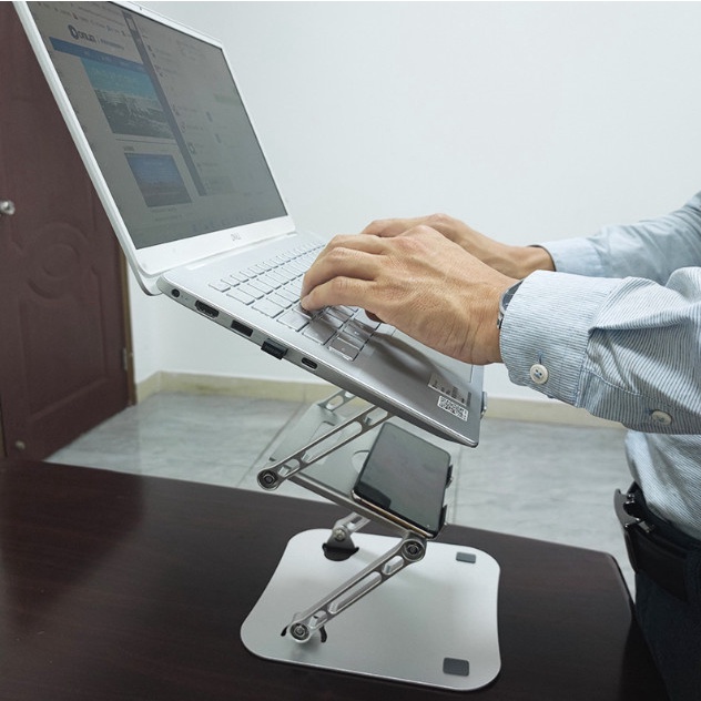 Giá Đỡ Laptop, Macbook, Ipad Nhôm - Đế Tản Nhiệt Kê Laptop Có Thể Gấp Gọn 2 Tầng Để Bàn Cao Cấp