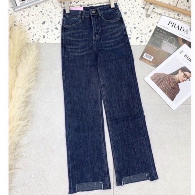 Quần Jeans Nữ Ống Suông Co Giãn Cắt Gâu 2 Màu Fullsize Ulzzang Q65