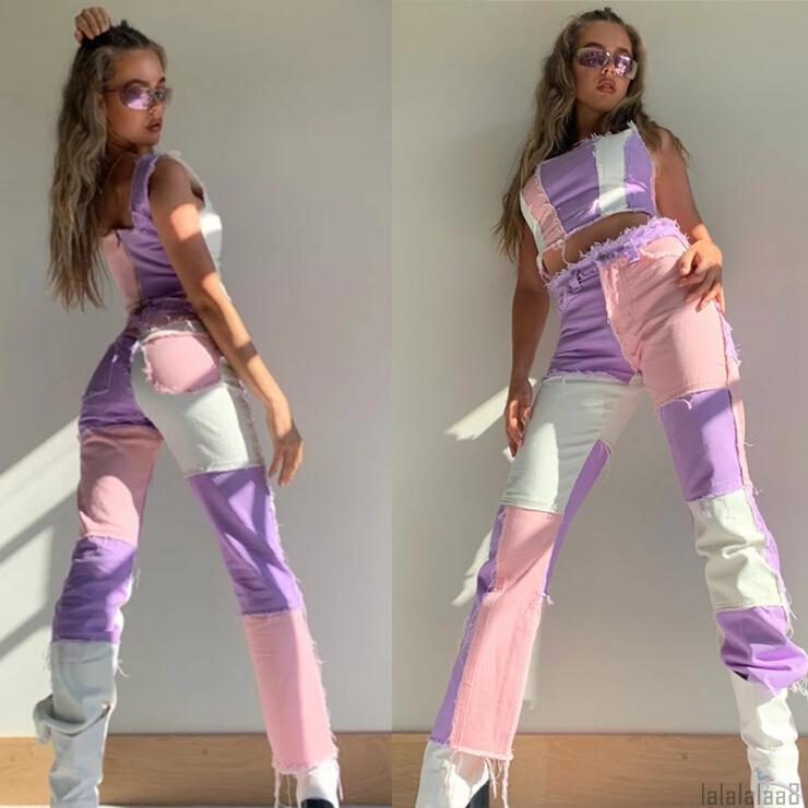 Quần Jeans Dài Phối Vết Rách Cá Tính Thời Trang Nữ Laa8