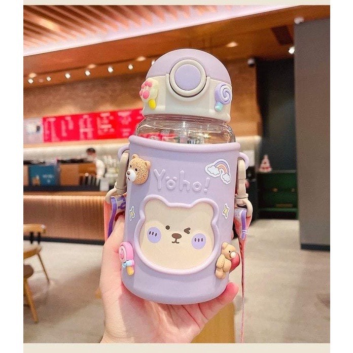 Bình Đựng Nước 435ML, 1.3 ML, 2L Dễ Thương Có Vạch Báo Giờ Uống Nước cho trẻ và người lớn